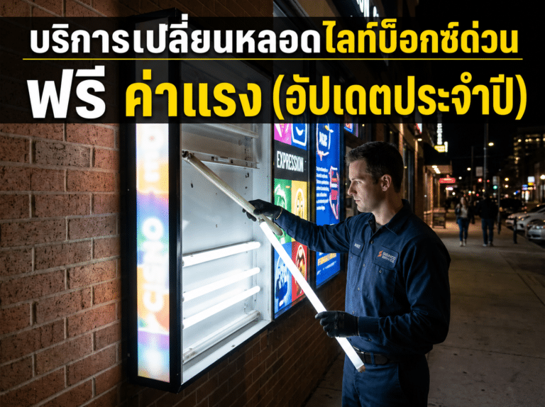 บริการด่วน เปลี่ยนหลอดไฟป้าย Light Box ฟรีค่าแรงปีล่าสุด